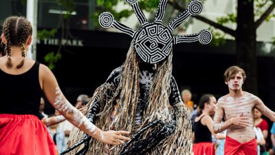 Aboriginal dancers performing as a part of the festival parade