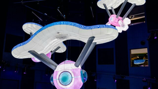 Three inflatable sculptures that represent quantum technology