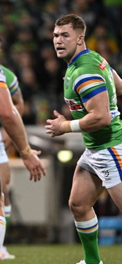 Matt Timoko takes the ball up against the Broncos in their last match in Canberra.