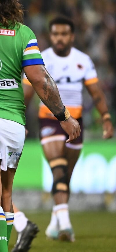 Hudson Young celebrates during the Raiders' last game against the Broncos in Canberra.