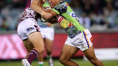 Albert Hopoate takes a hit up against the Sea Eagles