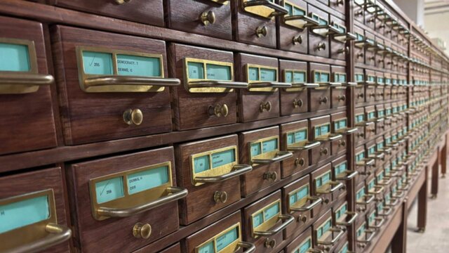 Brown filing cabinets at the National Library of Australia