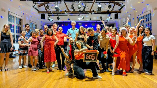 Salsa on Saturday attendees at our pre party workshop A group of social dancers dressed in for a photo following a dance workshop