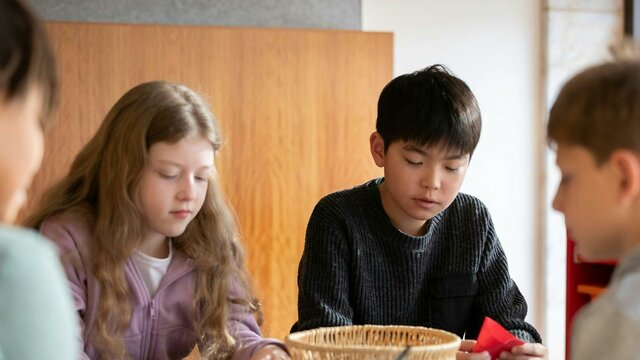Children seated at a table doing craft activities
