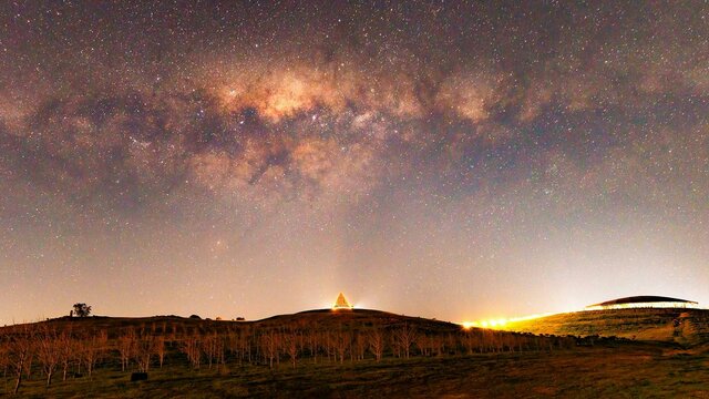 The Arboretum Village Centre with stars in the night sky.