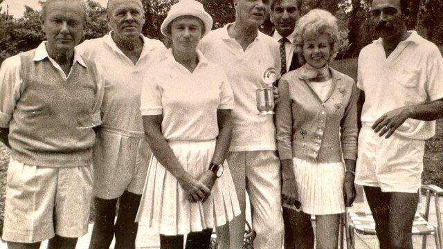 Tennis Group T Daly J Norris H Daly A Favreeaux V Howse E Taglietti c.1968 A group photography from 1968 featuring T Daly J Norris H Daly A Favreeaux V Howse E Taglietti