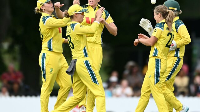 Australian Women's Cricket Team - ODI The Australian Women's Cricket Team celebrates a wicket in a One-Day International Match