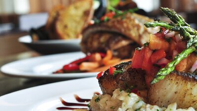 Meals lined up on white plate