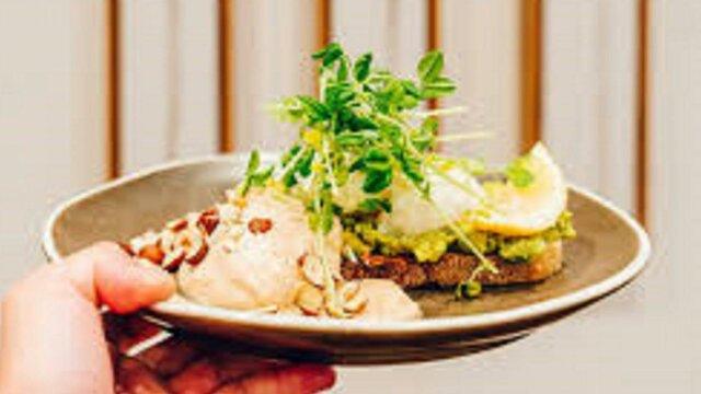 Hand holding a plate of food