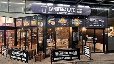 Cafe front showing signage of Canberra Cafe