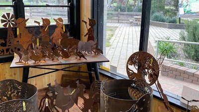 Metal work on sale at Dog on the Tucker Box Cafe