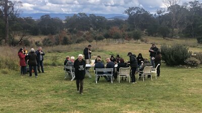 Tasting truffle around outdoor fire pit