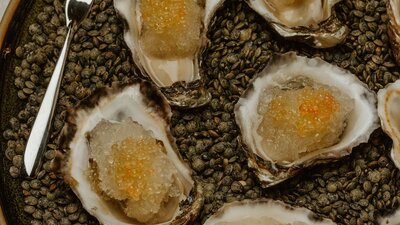 sydney rock oyster, yuzu granita, finger lime