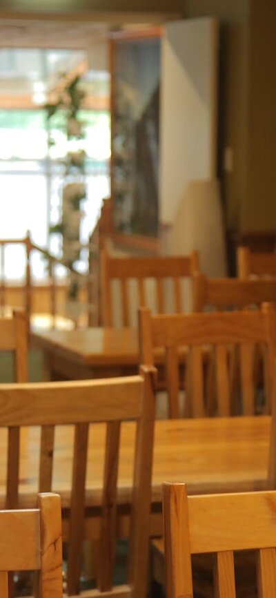 Tables in the Knuckles Restaurant.