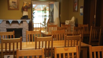 Tables in the Knuckles Restaurant.