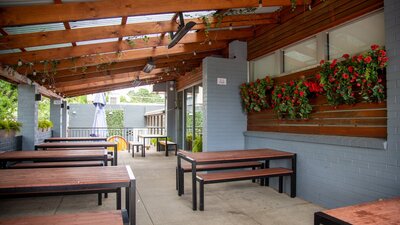 Photo of the Harmonie German Club outdoor deck.