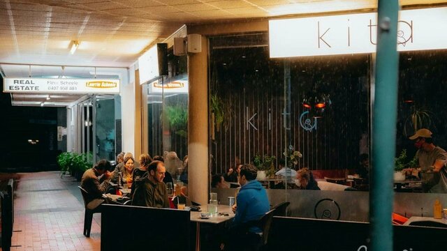 Outside of an after-hours cafe