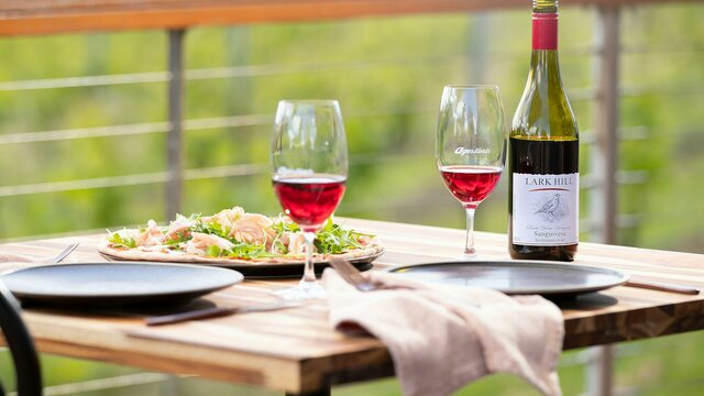 Agostinis at Lark Hill Photo of Lark Hill Sangiovese Red wine with Lunch on the Deck at Lark Hill