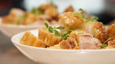 Deep-fried, crispy pork belly.