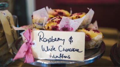 Raspberry and White Chocolate Muffin at the Long Track Pantry, Jugiong