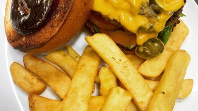 Mexican Beef Burger and Chips