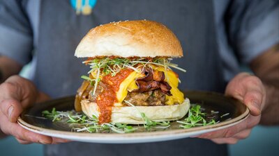 Giant burger on a plate