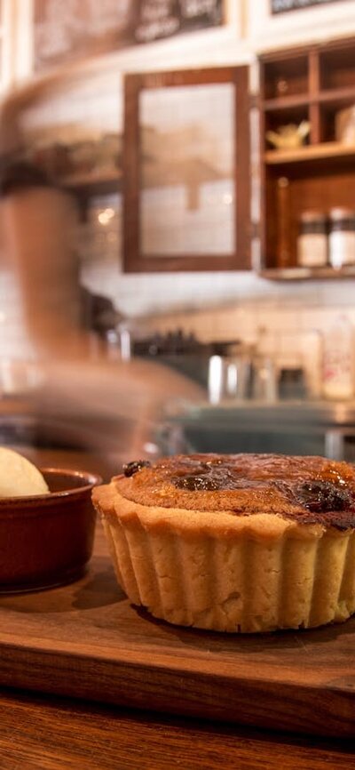 Cake and ice cream ready to be taken to a table