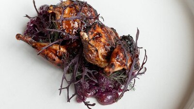 quail and red grapes