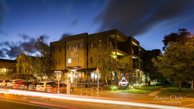 External night shot of the building