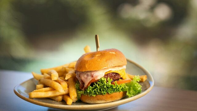 Burger and chips Burger and chips