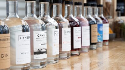 The Caberra Distillery Products all in a line