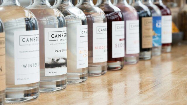 The Caberra Distillery Products all in a line