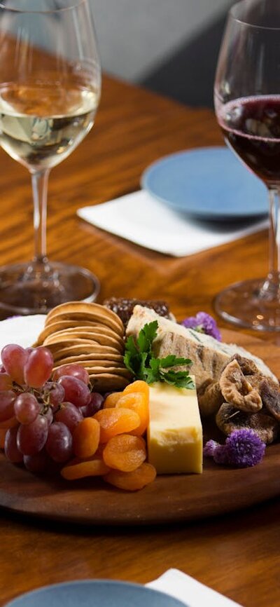 Cheese platter and wine