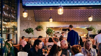 Interior of pub restaurant in the evening