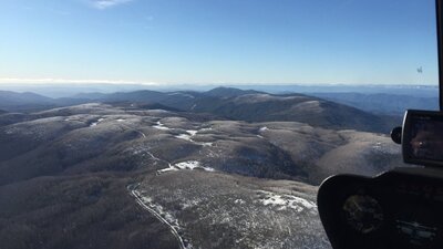 Aerial view of the Brindabella Ranges from a helicopter
