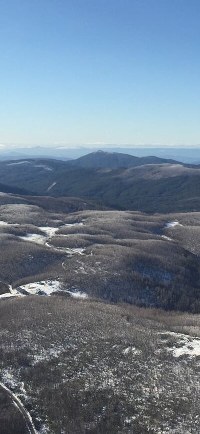 Aerial view of the Brindabella Ranges from a helicopter