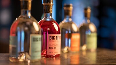 Bottles on a bar.