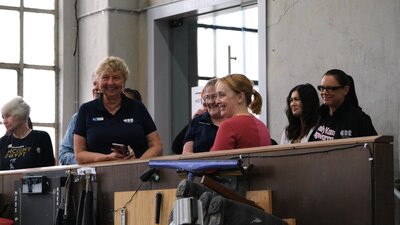 Visitors being shown around the Glassworks Engine Room