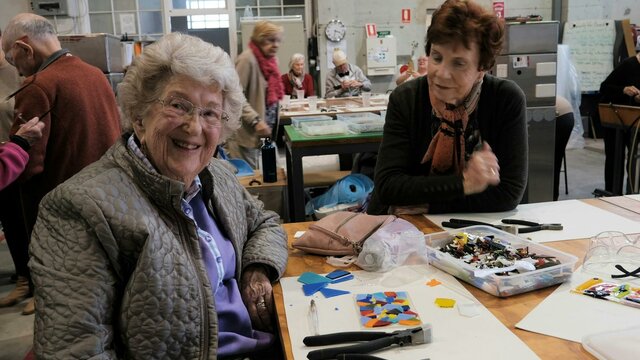 Tile making class at Canberra Glassworks Visitors during tile making class