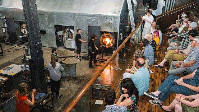 Canberra Glassworks Hotshop demonstration Tour watching glass blowers in the Hotshop