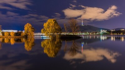 Clouds reflected in the lake at night