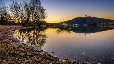 Sunset reflected in a Canberra lake