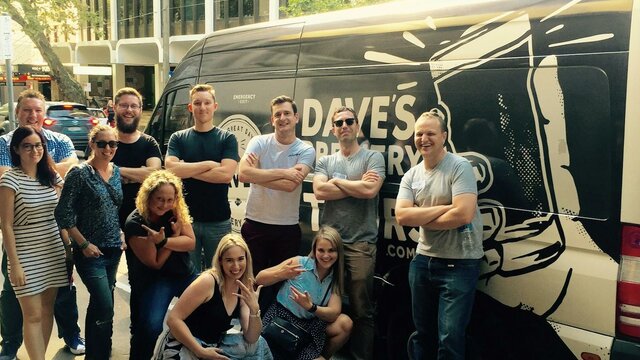 Hop on the bus to explore the best of Canberra Beer Beer tour participants in front of the Dave's Brewery Tour bus