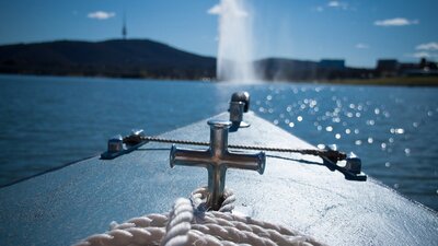 Looking towards fountain  and black mountain on the lake