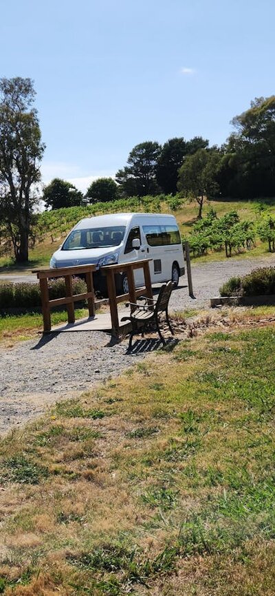 A parked 12 seater at a winery