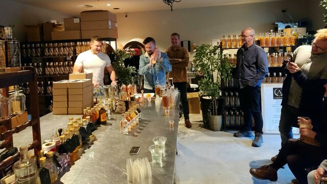 Preparing cocktail at a distillery