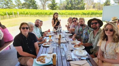 Murrumbateman wineries tour Group photo at Four Winds Vineyard-min