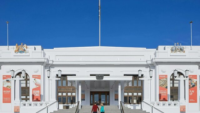 MoAD at Old Parliament House Two people walk up the steps of Old Parliament House