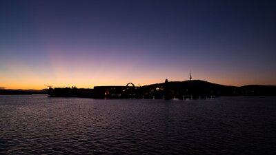 Lake Burley Griffin at sunset from aboard the MV Southern Cross