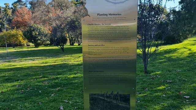 Living Memories monument at the English Garden The Forester monument - memories of Charles Weston